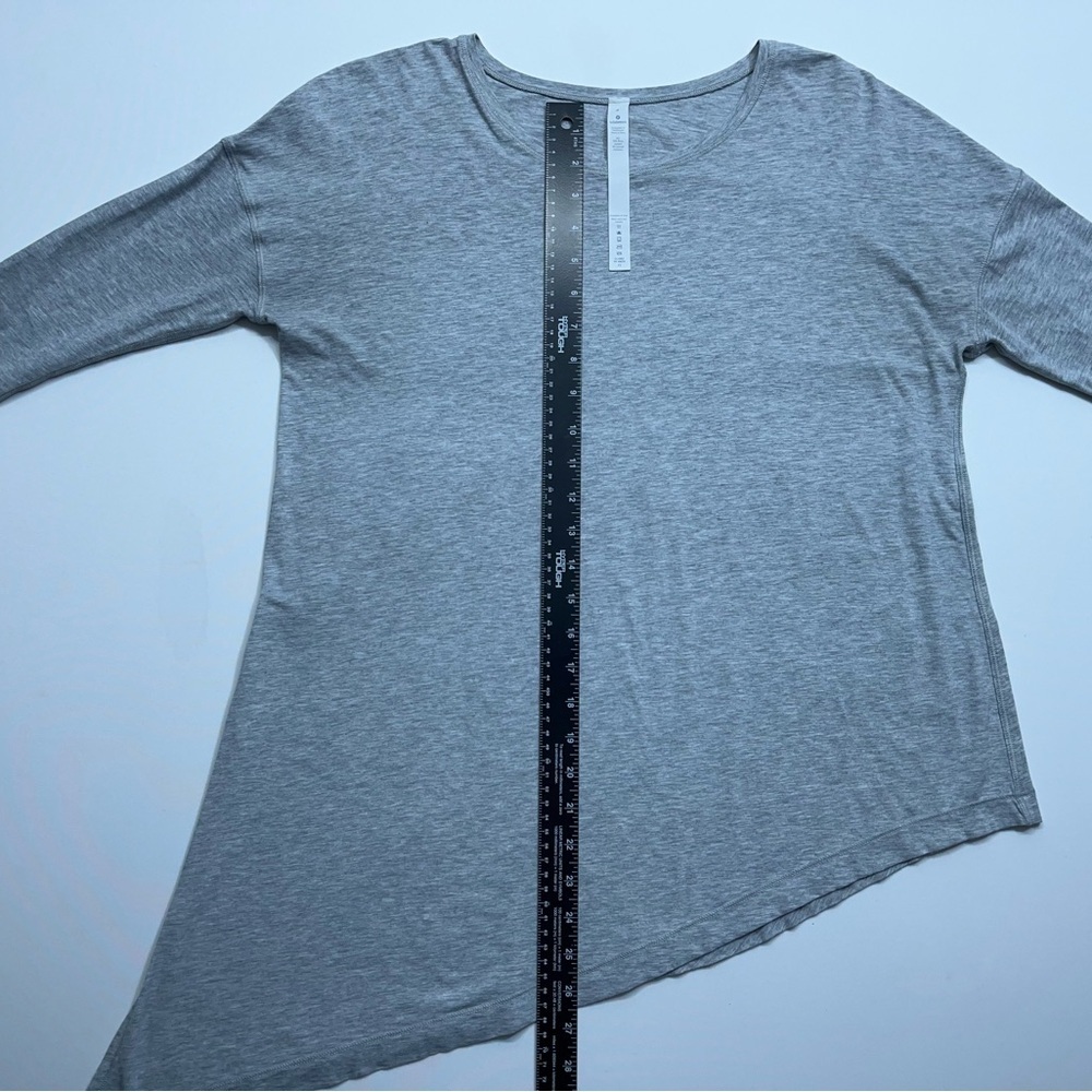 Lululemon Top Womens 6 To The Point Shirt Heathered Gray Asymmetrical Cotton - Picture 7 of 15